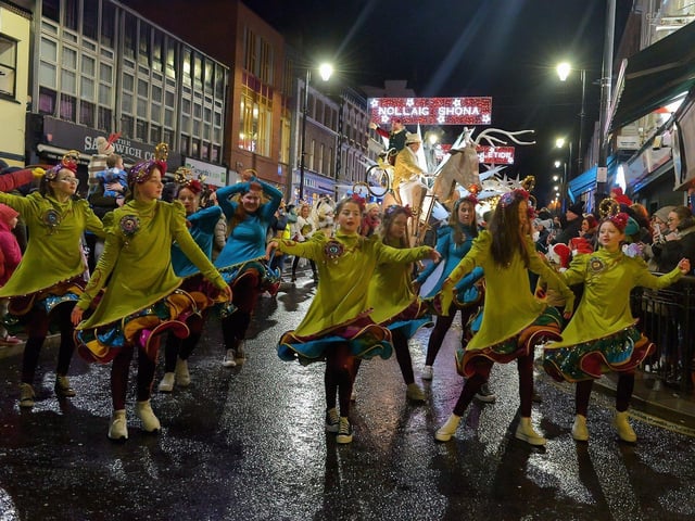 The colourful Derry Christmas procession passes through the city centre on Sunday evening last. Photo: George Sweeney. DER2248GS - 02