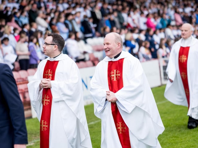 Participants at the Derry Diocese Fan The Flame annual Mass 2025 in Celtic Park.