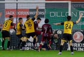 Derry City stopper Brian Maher makes a big save against Drogheda. Photograph by Kevin Moore.