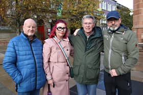 Garvaghy Road Residents' Coalition spokesman, Breandán Mac Cionnaith  with the McShane family at the Derry IPSC Gaza march on Saturday. (Photo - Deirdre Heaney, nwpresspics)