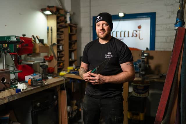Joe Forbes at his Walled City Blades premises.