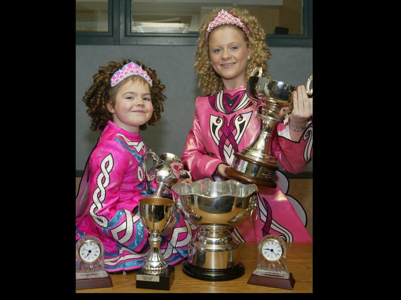 Cousins Naimh Doherty of Culmore and Rachel Porter from Hatmore Park, winner of the open Scottish Championships held in Glasgow recently. Naimh was the winner of the under 6 Championship and Rachel was the winner of the under 19 Chamionship and also the winner of the HOrnpipe under 15 -senior Championship. both girls are students of the Mary McLaughlin School of Dance. (1912JB28):These Irish Dancing champions were featured in the 'Journal' in 2003 marking their achievements.