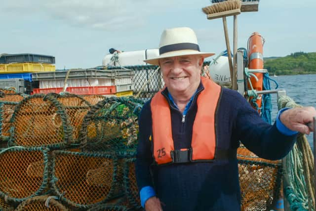 Rick Stein in lifejacket on fishing boat