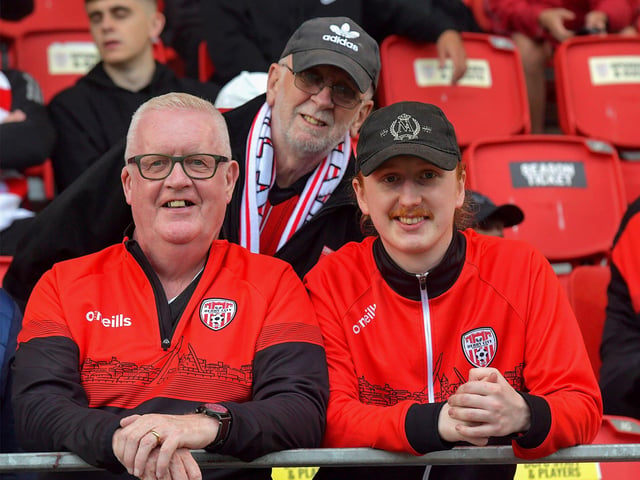 Fans pictured before the game gets underway between Derry City and Cork City on Friday evening. Photograph: George Sweeney. DER2325GS – 88