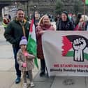 Members of the Bloody Sunday March Committee at a rally for Palestine in Guildhall Square.