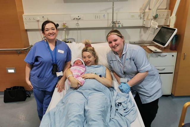 Baby Duffy with mum Aimee Trainor, partner of Declan Duffy from Boho with Midwife Pauline Brogan and Maternity Assistant Amy Brennan at SWAH