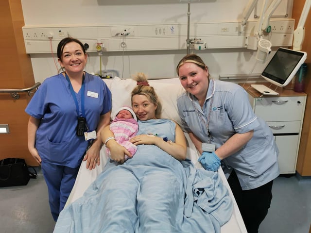 Baby Duffy with mum Aimee Trainor, partner of Declan Duffy from Boho with Midwife Pauline Brogan and Maternity Assistant Amy Brennan at SWAH