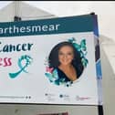 The Pink Ladies Cancer Support Group and Team Sorcha Cervical Cancer Awareness banner, which has been located at Free Derry Corner in January.