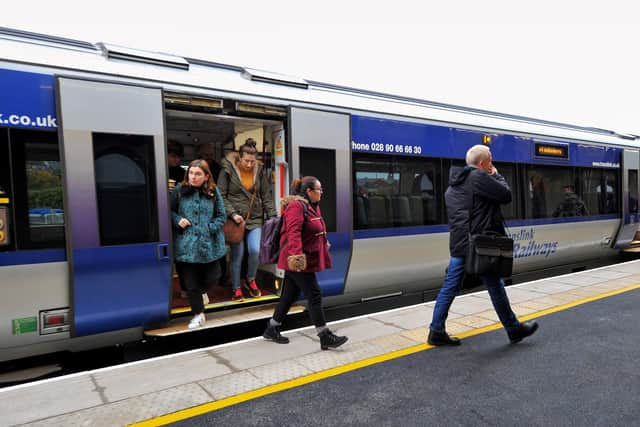 Passengers disembark from the Belfast to Derry train at the Translink North West Transport Hub at the Waterside Station. (File picture) DER4319GS - 025