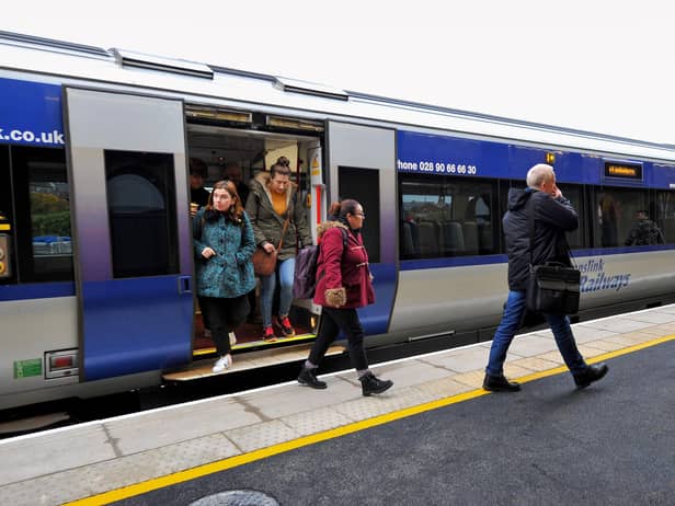 Passengers disembark from the Belfast to Derry train at the Translink North West Transport Hub at the Waterside Station. (File picture) DER4319GS - 025