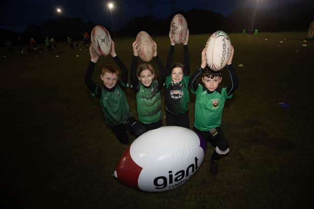 Some of the City of Derry Mini Rugby Players who will be taking part in this year's Annual St. Patrick's Day Spring Carnival Parade in the city. Included from left are Matthew Ward, Alex Hentley, Anniyah Kennedy and Ollie Walker.