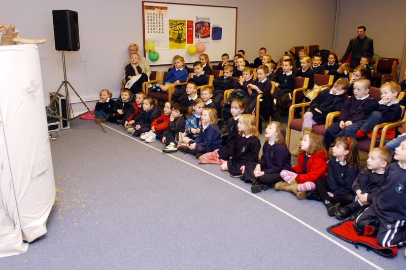 Children from Bunscoil Cholmcille, pictured enjoying an Irish language puppet show held at Shantallow Library as part of the celebrations for Irish Language week.