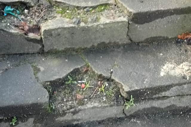 Dilapidated steps between Ashfield Terrace and Kerr's Terrace and Creggan Road.