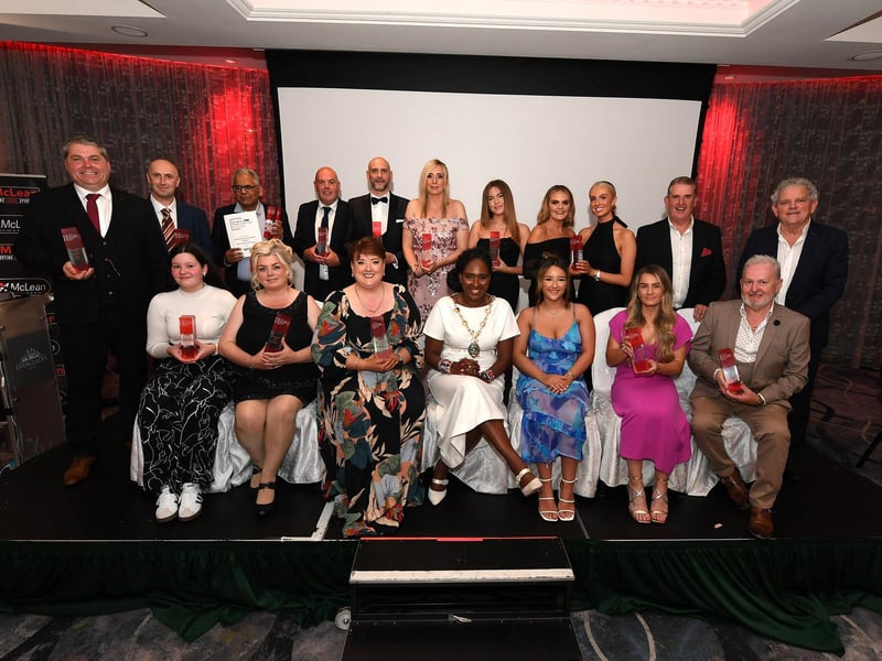 Mayor Lilian Seenoi Barr pictured with winners of the 2024 Derry Journal BetMcLean People Awards. Photo: George Sweeney