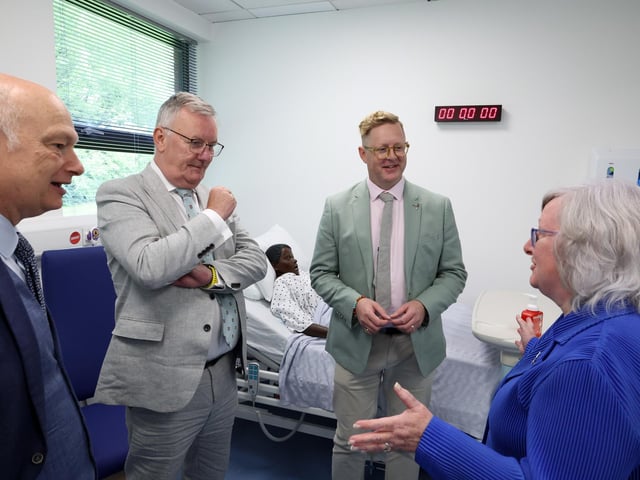 Exploring the new facilities at the the Official Launch of the New Nursing Competence Test Centre located at Foyle House in Derry, pictured is Professor Paul Bartholomew, Vice Chancellor at Ulster University; Northern Ireland’s Health Minister, Mike Nesbitt; Professor Neal Cook, Head of School of Nursing and Paramedic Science and Professor Carol Curran, Pro-Vice Chancellor and Executive Dean of the Faculty of Life and Health Sciences Ulster University.