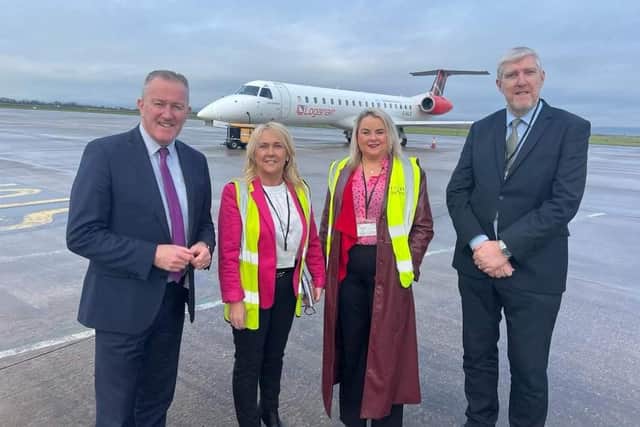 Sinn Féin's Conor Murphy, Ciara Ferguson, Sandra Duffy and John O'Dowd pictured previously at the airport.