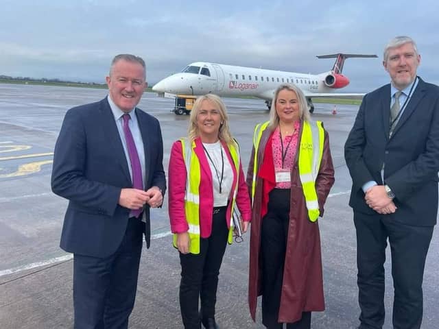 Sinn Féin's Conor Murphy, Ciara Ferguson, Sandra Duffy and John O'Dowd pictured previously at the airport.