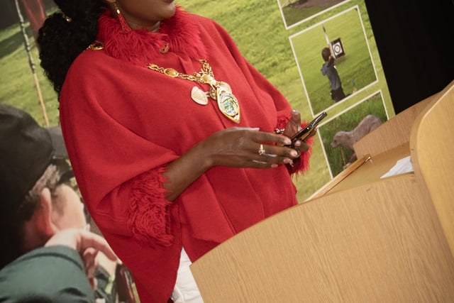 The Mayor, Lillian Seenoi-Barr addressing the attendance at the Northern Ireland team at Sunday's UK and Ireland Field Archery Championships held in the grounds of Oakgrove Integrated College, Derry. (Photos: Jim McCafferty Photography)