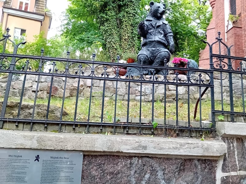 A statue in Sopot dedicated to Wojtek, a Syrian brown bear who was bought in Iran by Polish soldiers, officially enlisted as a private, and promoted to the rank of corporal.