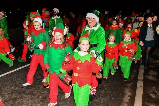 Culmore Community Partnership Elf Parade prior to the Christmas Lights switch on at the Community Hub on Friday night. Photo: George Sweeney
