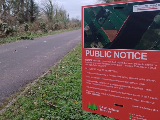 A notice advising: "The area will be replanted in a suitable species which will help combat climate change and enhance the local area."