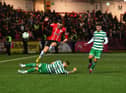 Lee  Grace of Shamrock Rovers tackles Derry City’s Ryan Graydon.  Photo: George Sweeney. DER2307GS – 92