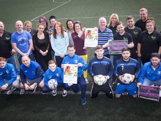 Group pictured at a previous Football vs Homophobia event DER3015MC063