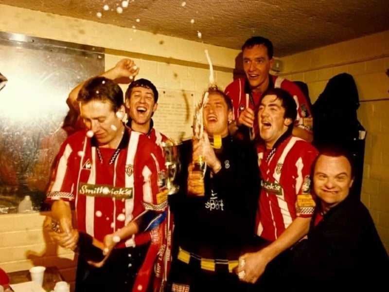 Derry City FC Home Shirt 1996-97 (Liam Coyle, Declan Boyle, Declan Devine, Paul Curran, Peter Hutton and John Pio O'Doherty). Le Coq Sportif.