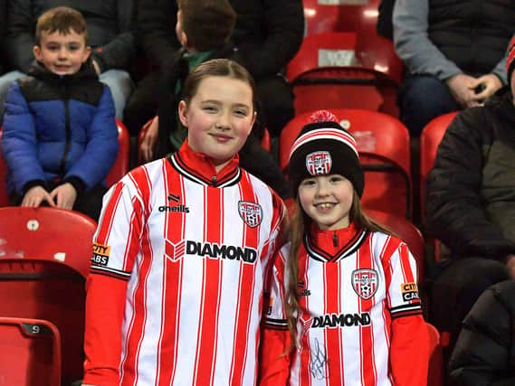 Young Derry City fans at the game against Drogheda. Photograph: George Sweeney