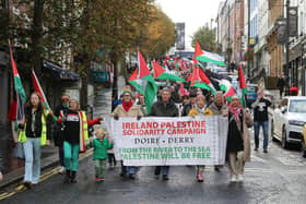 Garvaghy Road Residents' Coalition spokesman, Breandán Mac Cionnaith who took part in the Derry IPSC Gaza march on Saturday. (Photo - Deirdre Heaney, nwpresspics)