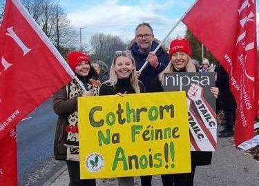Staff in Gaelscoil na Daróige who were on strike on Thursday