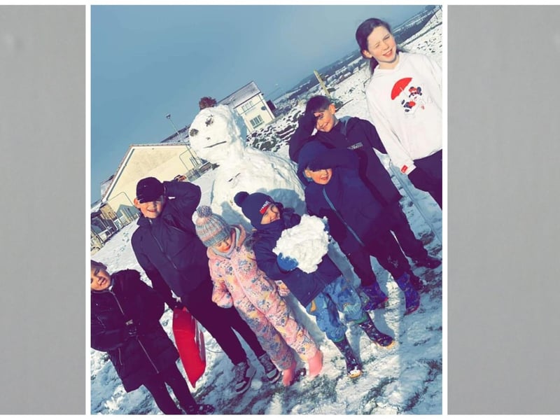 Tommy, Padraig, Eligh, Marcus, Amber, Ava and Payton having fun in the snow. Photo: Ashlene Cullen