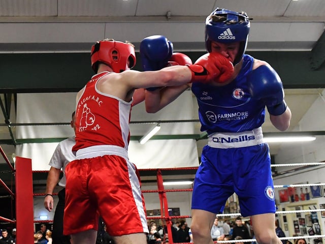 Liam Robinson , Oakleaf v Sonny Price, Coleraine. Photograph: George Sweeney