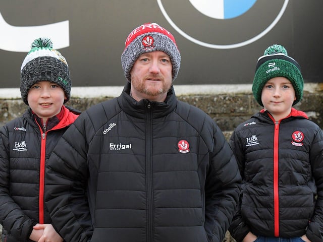 Fans at Derry’s game against Dublin, in Celtic Park, on Saturday. Photo: George Sweeney
