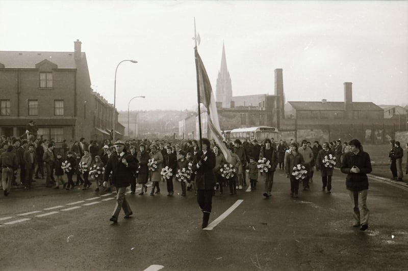 The Bloody Sunday march makes its way down William Street in January 1984.
