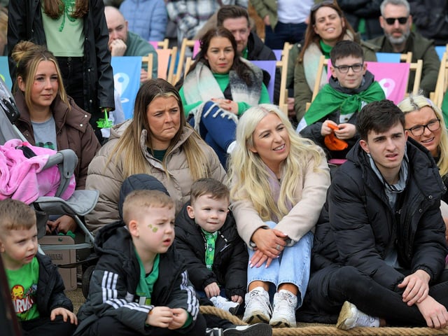 People enjoy the atmosphere at the St Patrick’s Day celebrations. Photo: George Sweeney
