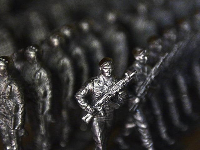 Who remembers fixing a plastic bag to toy soldiers and watching them sail out of the bedroom window to the ground below? Plastic or metal, mini figures like these could provide endless hours of entertainment. Pictured are tin soldiers at a factory of the 'Niena Studio' in Saint Petersburg on  February 21, 2017. (OLGA MALTSEVA/AFP via Getty Images)