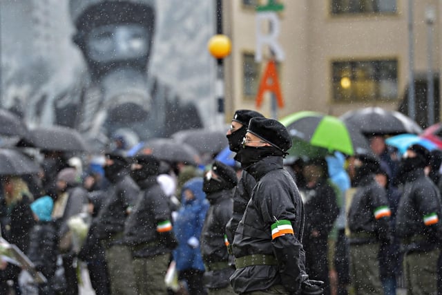 The Saoradh National Easter Commemoration in the Bogside on Monday afternoon. Photo: George Sweeney