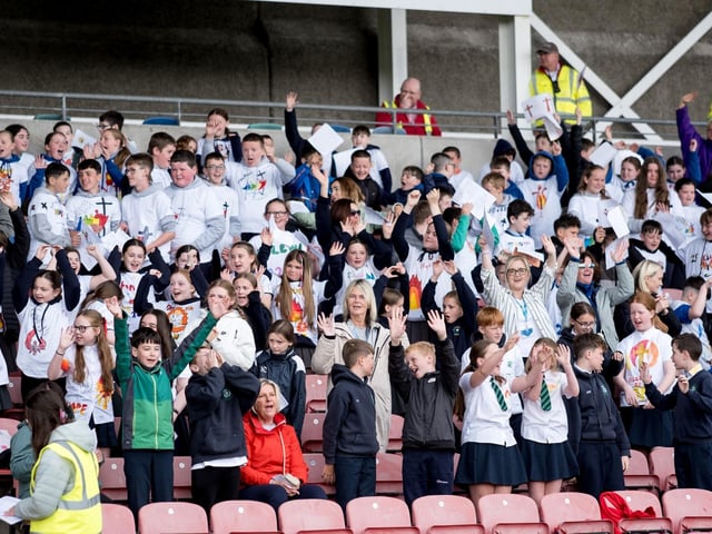 Participants at the Derry Diocese Fan The Flame annual Mass 2025 in Celtic Park.