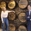 Comedian Jimmy Carr, one of a number of celebrity investors in the Muff Liquor company, visited the new Brand Home in the village of Muff in County Donegal on Saturday. Jimmy has invested in the company alongside other celebrities, including actor Russell Crowe and singers Ronan Keating and Nathan Carter. Pictured are Jimmy Carr and Muff Liquor founder and CEO, Laura Bonner.