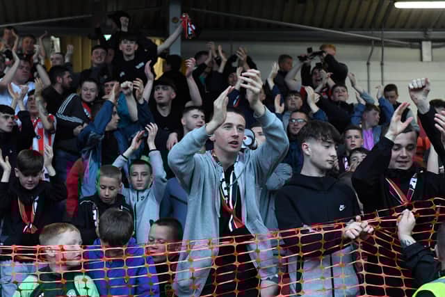 Fans at Derry City’s FAI Cup game against St Patrick’s Athletic in the Brandywell on Sunday evening. Photograph: George Sweeney