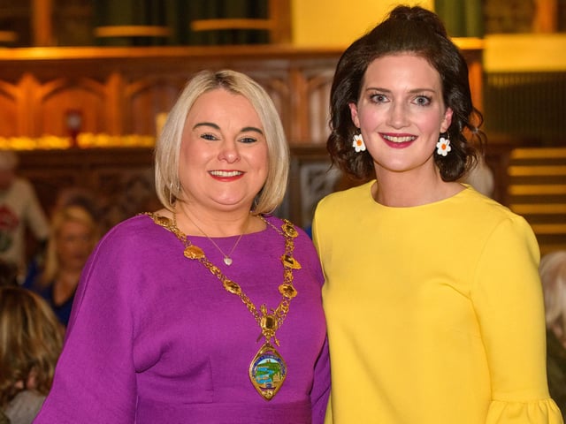The Mayor Councillor Sandra Duffy hosted an evening to mark International Womens Day in the Guildhall which included a performance by Colmcille Ladies Choir, an address by Mary Keogh and a comical speech by Charmaine O’Donnell compered by Jeananne Craig. Picture Martin McKeown. 08.03.2