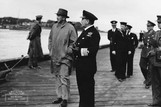 Admiral Horton and Basil Brooke, Prime Minister of Northern Ireland at the time, examine eight surrendered German U-boats at Derry on May 14, 1945.