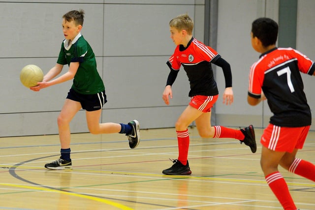 Good Shepherd playing Holy Family in the Boys' Indoor City Football Championships played in the Foyle Arena. Photo: George Sweeney. DER2306GS  21