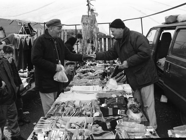 A sale is made at the Foyle Street market.