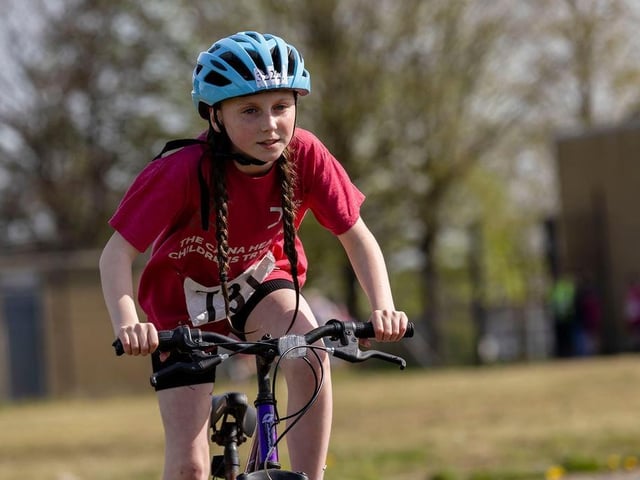 Pedal power at the biggest-ever Caina Healey Children's Try-a-Tri, a special event organised by the Bogside and Brandywell Health Forum in partnership with the Danny Quigley Fund.