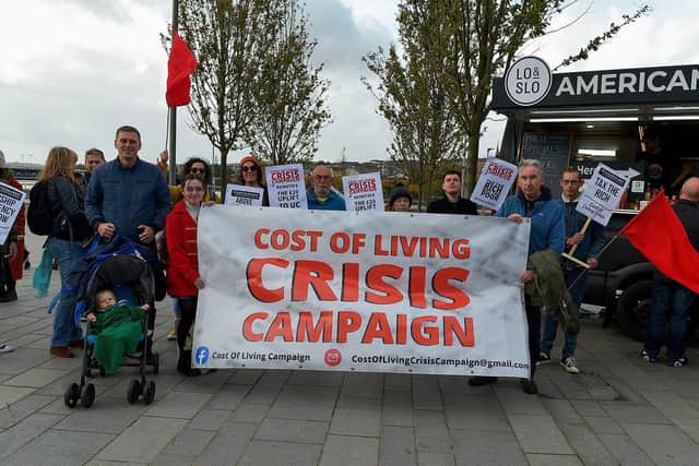 Protesters who attended a previous Derry Against Fuel Poverty march and rally. Photo: George Sweeney.  DER2239GS – 100