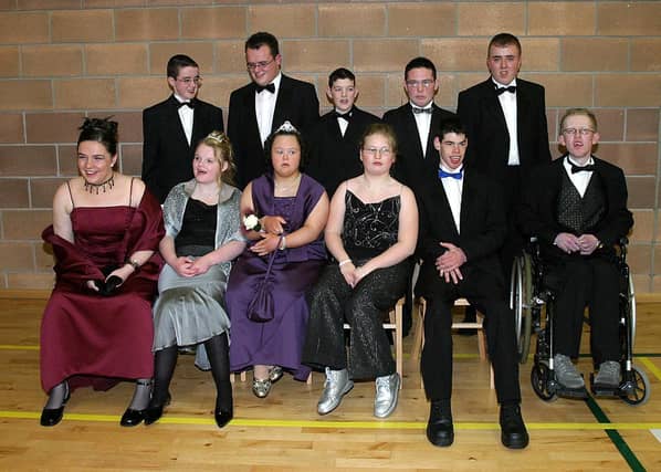 Guests attending the Foyle View Special School's inagural formal held at Pitchers. From left (seated), Louise Booth, Nicola Wylie, Nicola Harkin, Shauna O';Neill, Stephen Nicholl and Alan Saunders. Standing, Paul Craig, William Hamilton, Gavin Rodgers, Aiden Deehan and Christopher Neely. (0112T01).:.