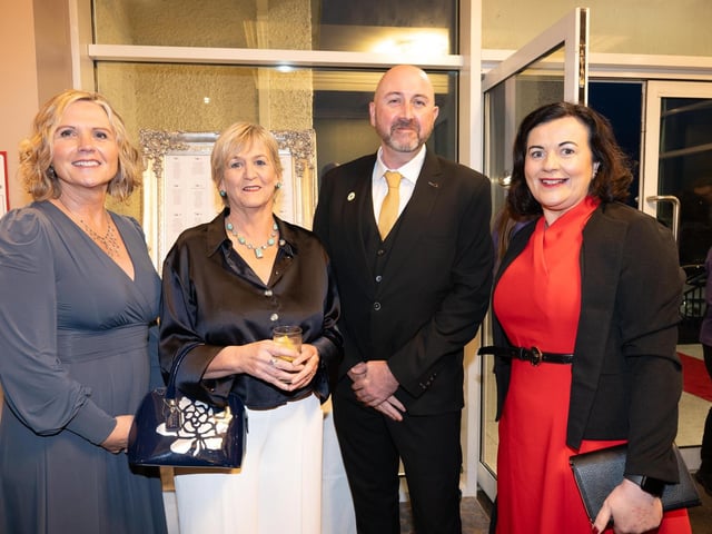 Shirley Barrett, toni Forrester, David Leonard and Joan Crawford at the 2025 Tip O’Neill Irish Diaspora Awards took place on Friday evening at the Inishowen Gateway Hotel in Buncrana, honouring four exceptional members of the Global Irish community whose achievements reflect the enduring spirit and values of the Irish diaspora. Photo Clive Wasson : .