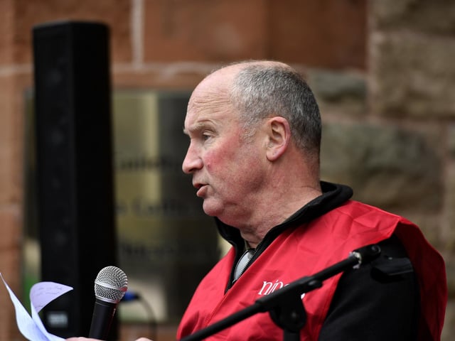 Paul Dale, NIPSA, speaking at the Celebration of Migrant Workers rally held in Guildhall Square on Sunday afternoon. Photo: George Sweeney